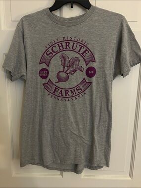 Ripple Junction Gray Short-Sleeve Tee with Purple Schrute Farms Graphic